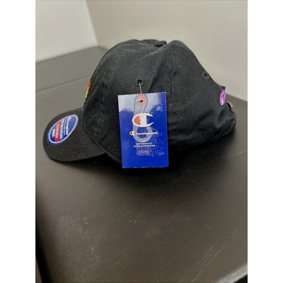 NEW - NWT Champion Pride Rainbow Colors Logo Back Strap Adjustable Black Cap - Picture 5 of 7